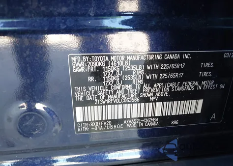 2020 Toyota Rav4 Xle z USA, uszkodzony, nr VIN 2T3W1RFV0LC063566